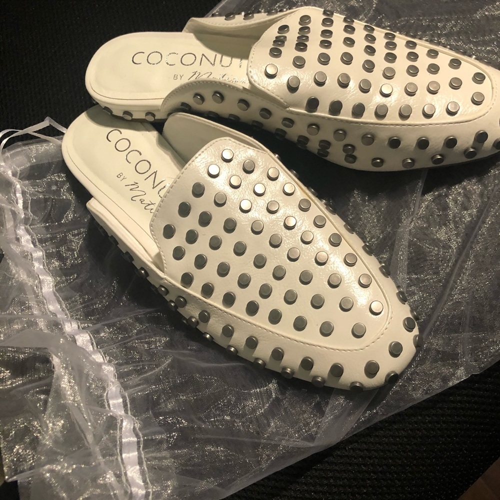 White studded mules